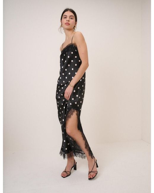 Nobody's Child Natural Polka Dot Betsie Lace Trim Midi Column Dress