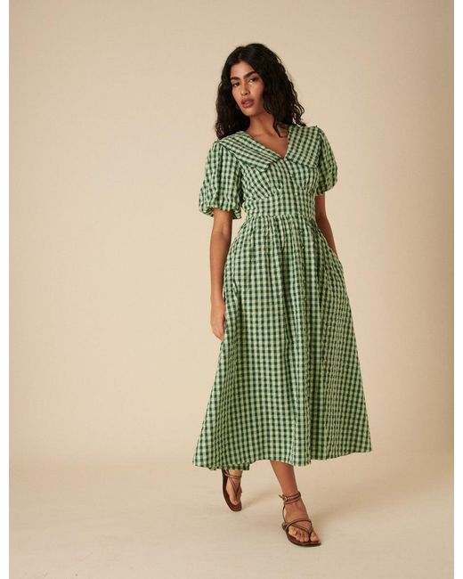 Nobody's Child Green Gingham Birdie Midi Dress