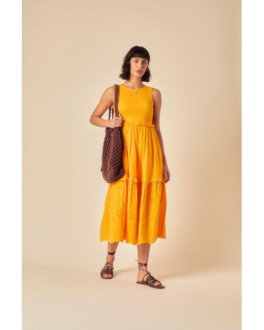 Nobody's Child Yellow Ruched Tiered Blossom Midi Dress