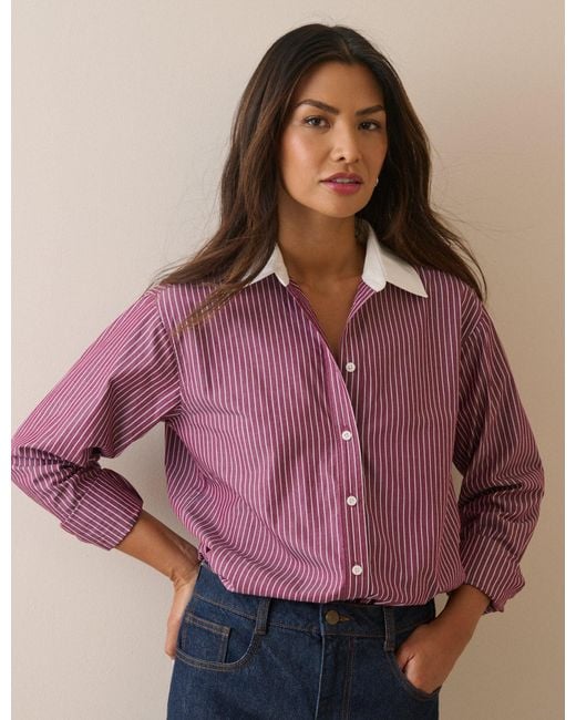 Nobody's Child Purple Burgundy Pinstripe Contrast Collar Shirt