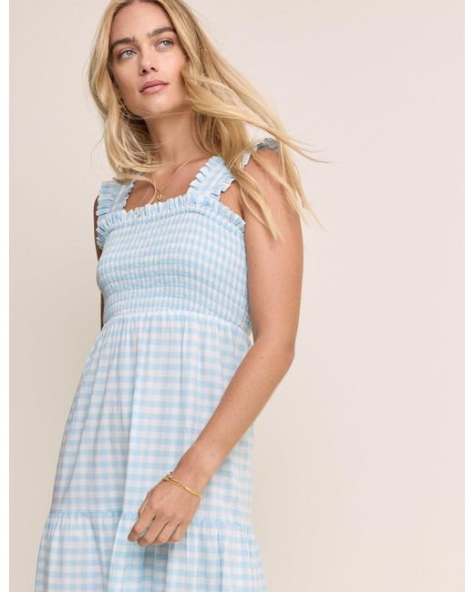 Nobody's Child Blue Gingham Embroidered Stacey Midi Dress