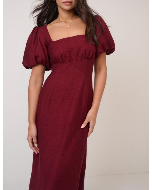 Nobody's Child Red Burgundy Puff Sleeve Pax Midi Dress