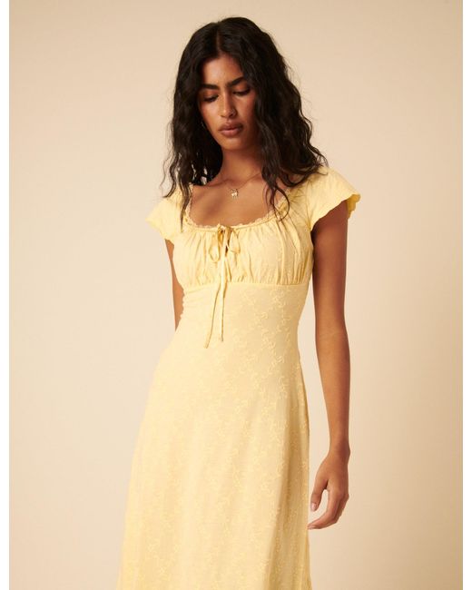 Nobody's Child Yellow Lemon Lace Trim Melissa Midi Dress