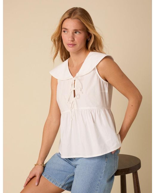 Nobody's Child Natural Tie Front Collared Blouse
