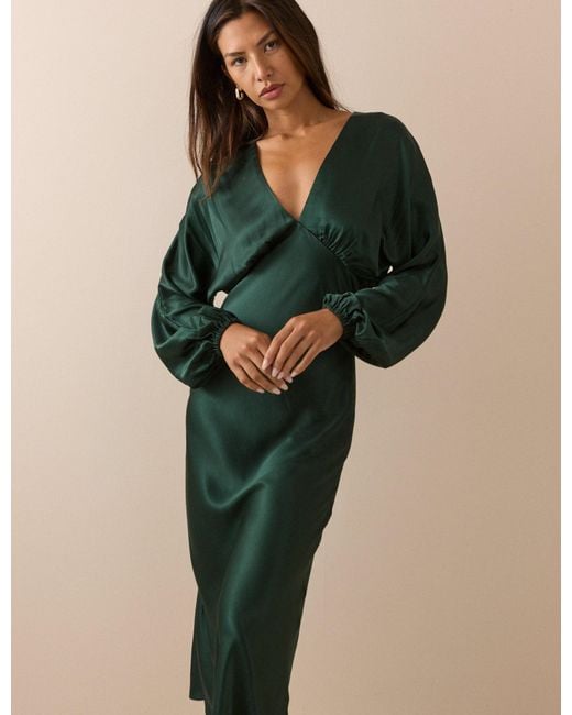 Nobody's Child Green Emerald Satin Allura Maxi Dress