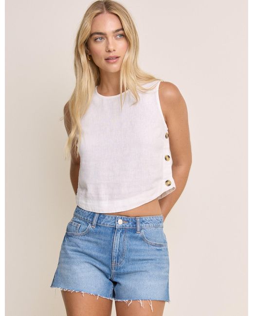Nobody's Child Blue Linen-Blend Button Side Crop Top