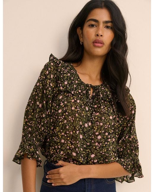 Nobody's Child Natural Floral Short Sleeve Blouse