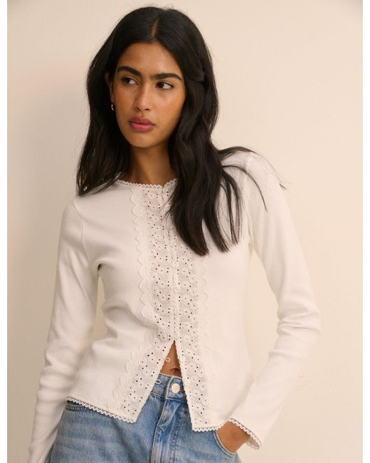 Nobody's Child Natural Broderie Trim Cardigan