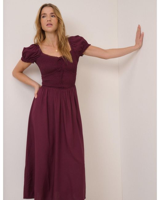 Nobody's Child Purple Puff Sleeve Savanna Midi Dress