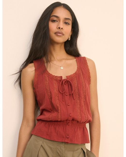 Nobody's Child Red Lace Trim Prairie Blouse
