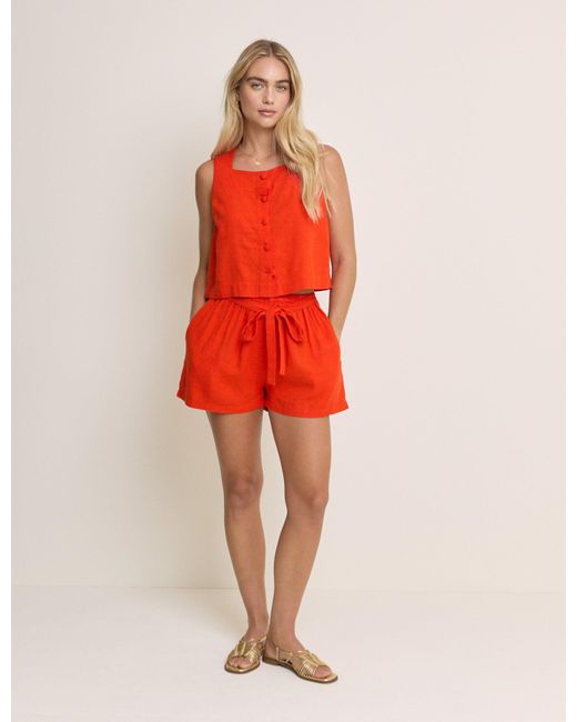 Nobody's Child Red Linen-Rich Tie Detail Pull On Shorts