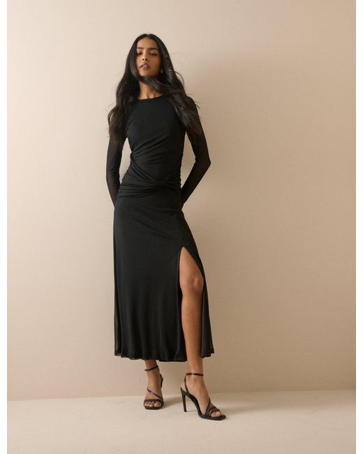 Nobody's Child Natural Ruched Mesh Tammy Midi Dress