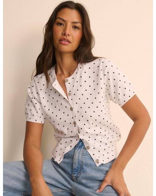 Nobody's Child Natural Polka Dot Short Sleeve Cardigan