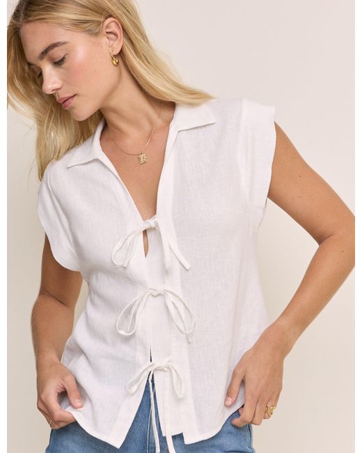 Nobody's Child Natural Collared Tie Front Ember Top
