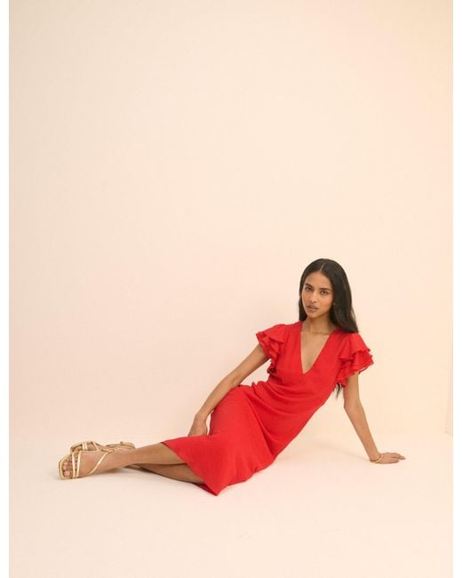 Nobody's Child Pink Frill Sleeve Layla Midi Dress