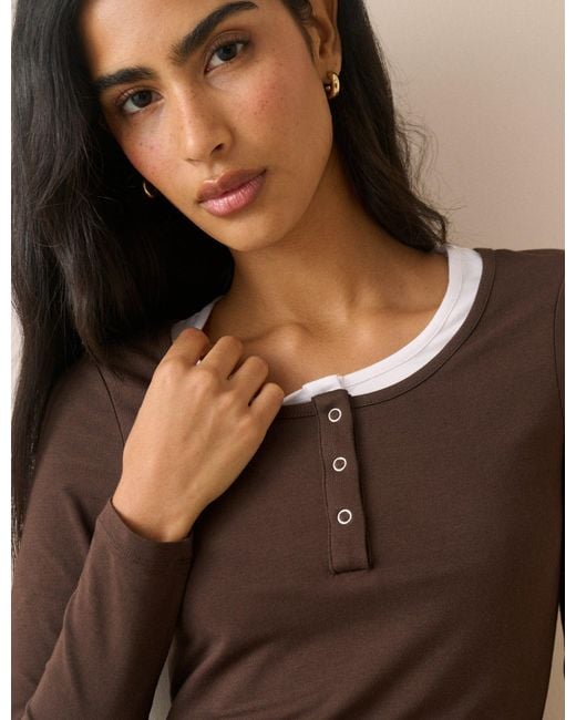 Nobody's Child Brown Double Layer Henley Top