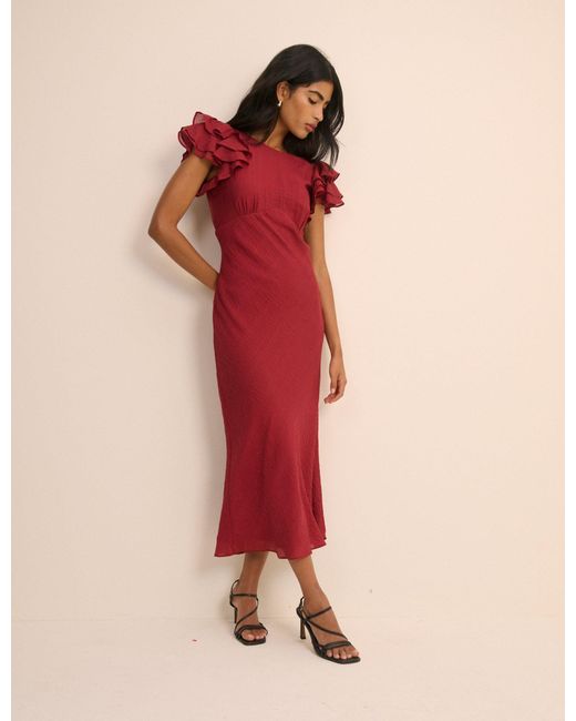 Nobody's Child Pink Frill Sleeve Lola Midi Dress