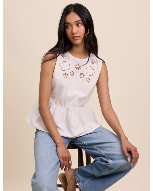 Nobody's Child White Floral Cutwork Vera Peplum Top