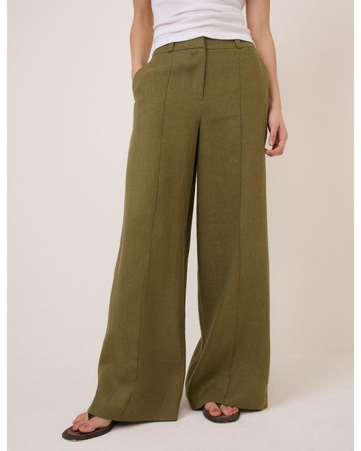 Nobody's Child Green Linen-Blend Wide Leg Tailored Trousers