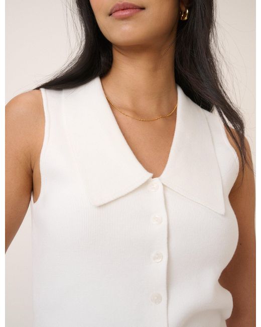 Nobody's Child White Collared Detail Knitted Top