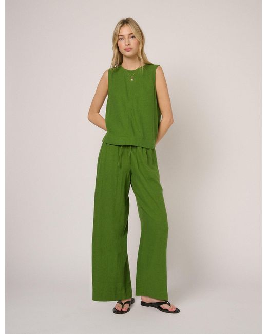 Nobody's Child Green Linen-Blend Low Waisted Straight Leg Trousers