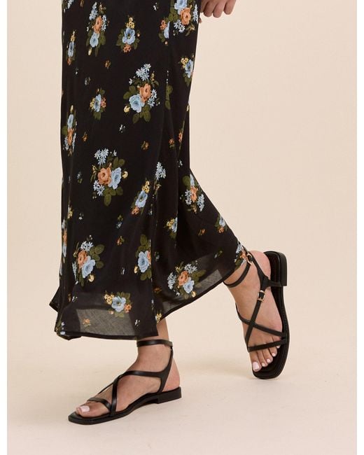 Nobody's Child Black Leather Square Toe Strappy Sandals