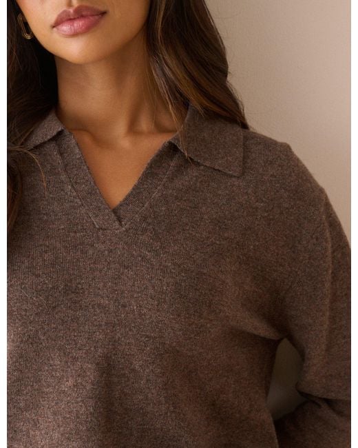 Nobody's Child Brown Chocolate Marl Open Collar Wool Jumper