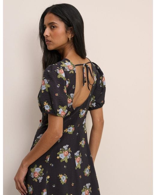 Nobody's Child Natural Floral Puff Sleeve Claudine Midi Dress
