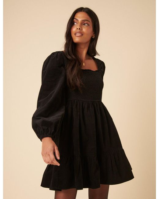 Nobody's Child Black Balloon Sleeve Cord Tiered Elsa Mini Dress