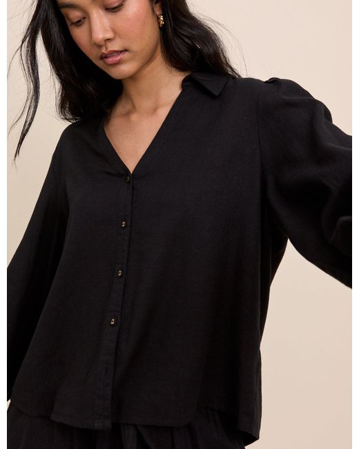 Nobody's Child Black Linen-Blend Blouse
