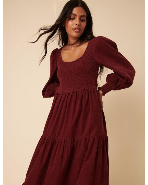 Nobody's Child Multicolor Burgundy Cord Tiered Ruby Midi Dress