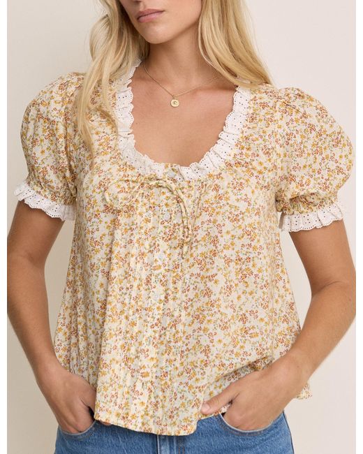 Nobody's Child Natural Ditsy Floral Puff Sleeve Lumi Blouse