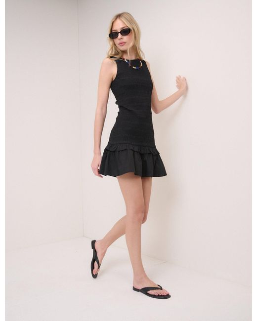 Nobody's Child Black Shirred Henley Mini Dress