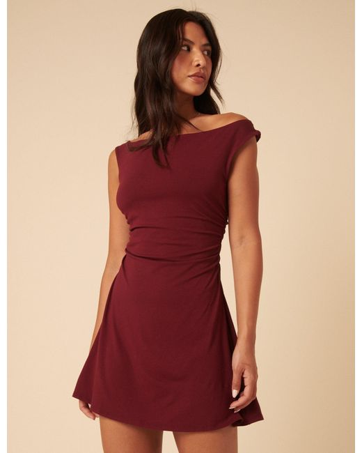 Nobody's Child Red Burgundy Off Shoulder Abigail Mini Dress