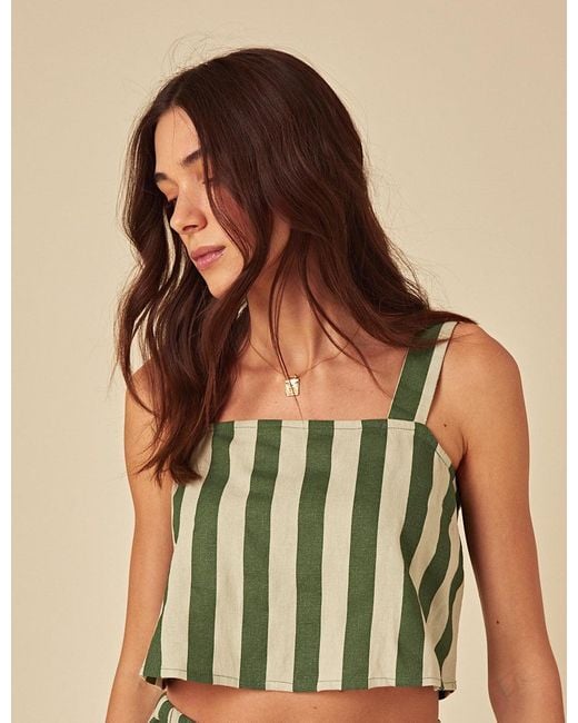 Nobody's Child Green Striped Linen-Blend Swing Top