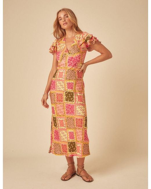 Nobody's Child Natural Patchwork Print Layla Midi Dress