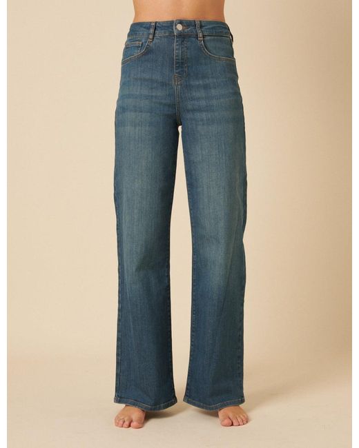 Nobody's Child Blue Mid Wash Stretch Wide Leg Jeans