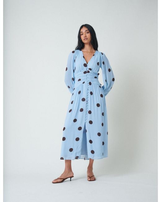Nobody's Child Blue Polka Dot Luna Midi Dress