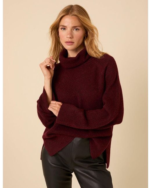 Nobody's Child Red Burgundy Roll Neck Relaxed Knitted Jumper