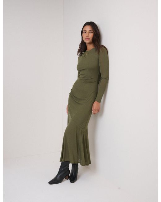Nobody's Child Green Long Sleeve Draped Tallulah Jersey Midi Dress