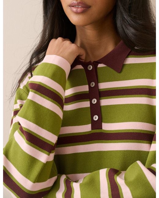 Nobody's Child Yellow And Striped Knit Polo Top