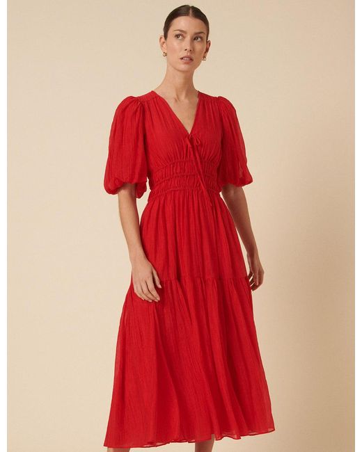 Nobody's Child Red Puff Sleeve Brea Midi Dress