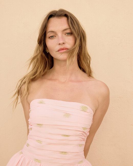 Nobody's Child Pink Sun Embroidered Bandeau Alice Midi Dress