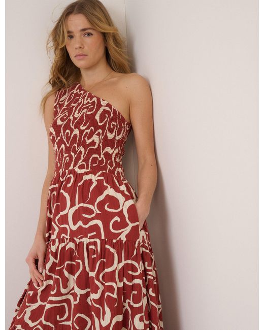 Nobody's Child Red One Shoulder Cecilia Midi Dress