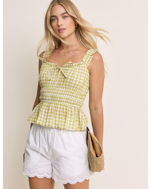 Nobody's Child Yellow Gingham Shirred Milkmaid Top