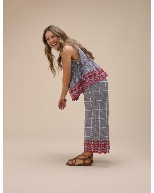 Nobody's Child Pink Gingham Embroidered Cropped Trousers