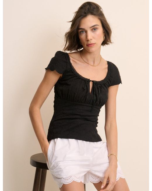 Nobody's Child Black Broderie Milkmaid Jersey Top
