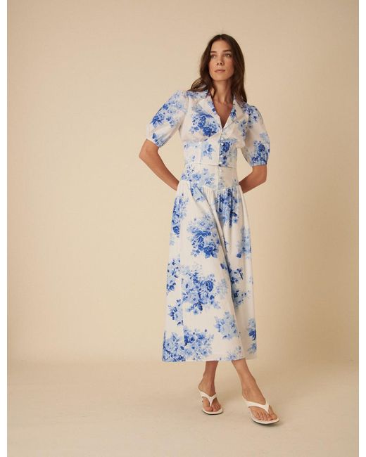 Nobody's Child Blue Watercolour Floral Tailored Top