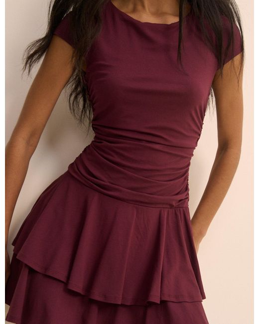 Nobody's Child Purple Burgundy Drop Waist Jersey Yuki Mini Dress
