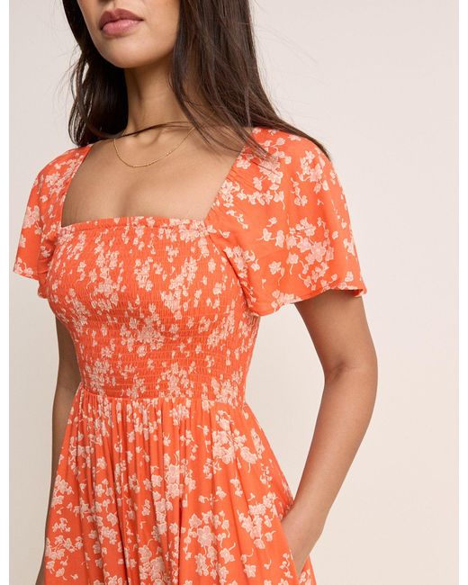 Nobody's Child Orange Floral Bella Midi Dress